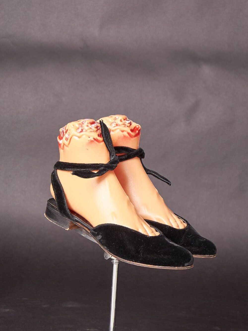 1950s Black Velvet Mod Flats Ankle Straps Shoes